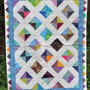 Batik Triangles Quilted Wall Hanging  Lap Quilt