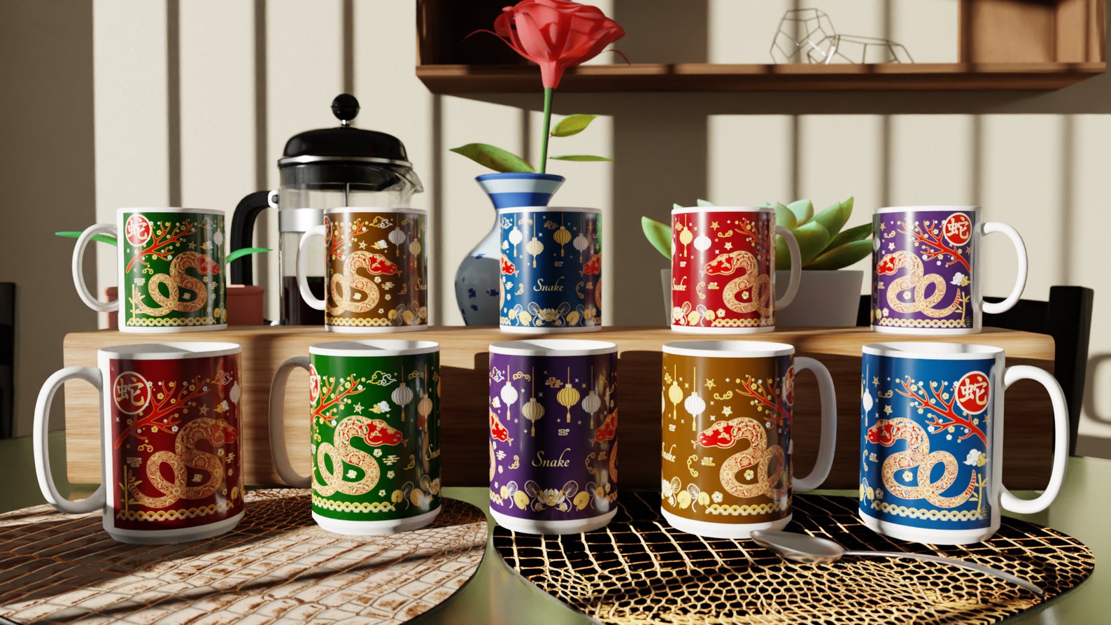 Chinese Zodiac Year of the Serpent Snake Feng Shui Decor Coffee Mug