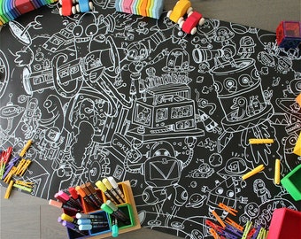 Reusable Giant Coloring Wall Sticker with 8 washable crayons-Outer Space
