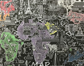 Reusable Giant Coloring Wall Sticker with 8 washable crayons-World  map