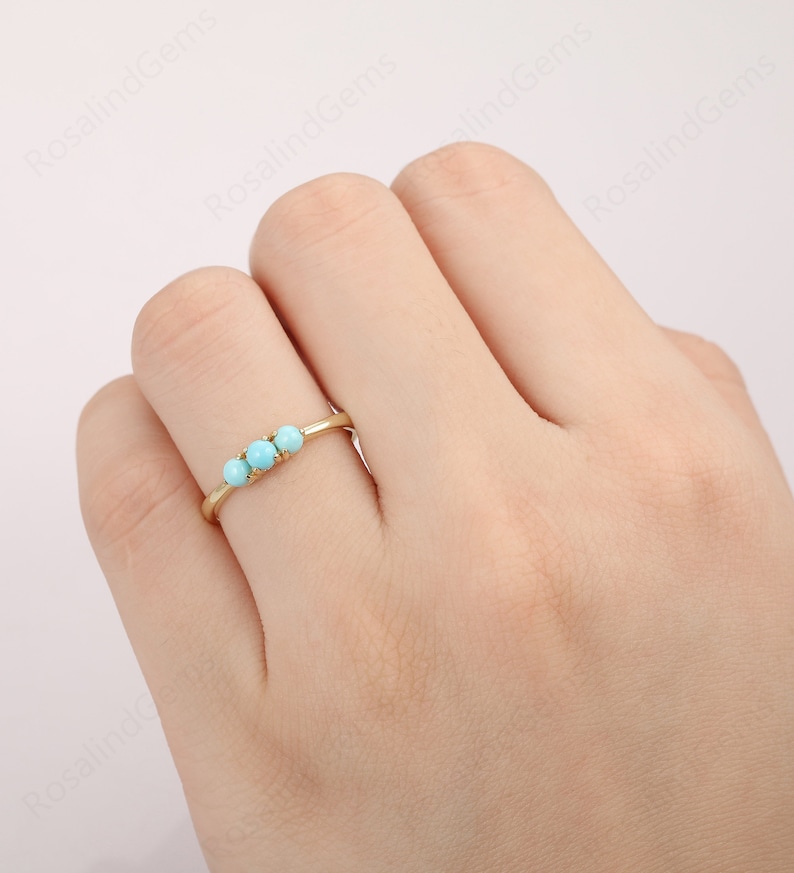 Dainty Women/'s Ring Unique Engagement Ring Minimalist Jewelry Daily Ring Round Cut 3.3mm Turquoise Wedding Ring Handmade Bridal Ring