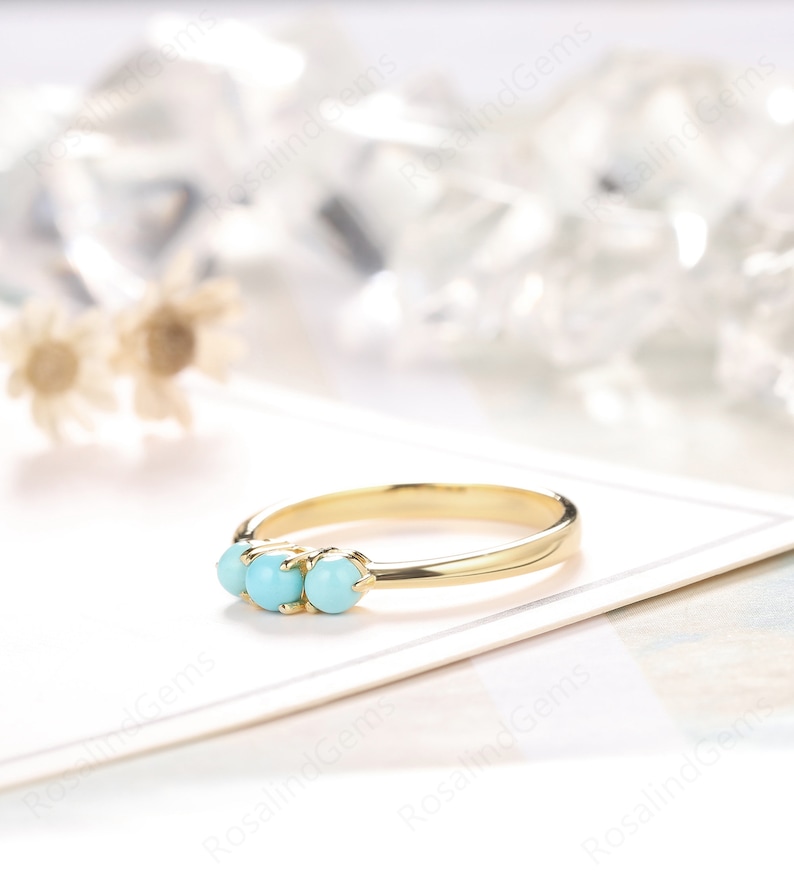 Dainty Women/'s Ring Unique Engagement Ring Minimalist Jewelry Daily Ring Round Cut 3.3mm Turquoise Wedding Ring Handmade Bridal Ring