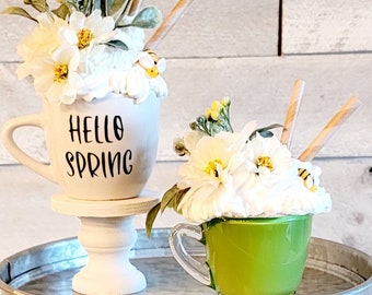 Spring Tier  Mini Coffee Mug and Mini Shake Fauk Coffe mug Topper Coffee Bar DecorCoffee Mug DecorSpring Flower Mini flower bumblebee