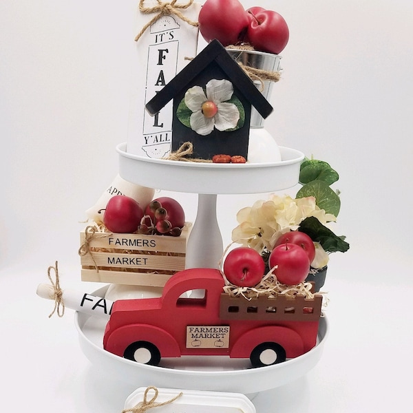 Fall Tiered Tray Decor Fall Apple Decor Farmers Truck Red Kitchen Decor Apple Crate Personalized Fall Sign Custom Decor Apple Tier Tray Deco