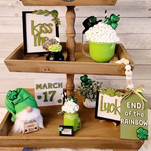 St.Patricks Day Tier Tray Leprechaun Decor St. Patrick's Day Gnome Irish Decor Green Decor St.Pattys  Coffee Topper Shamrock Decor Signs