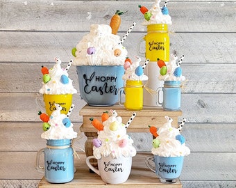 Easter Tier Tray Decor Easter Egg bunny Decor Faux Coffee mug Topper Easter Bunny Table decor Faux Carrot Decor Whipped Topper Coffee bar