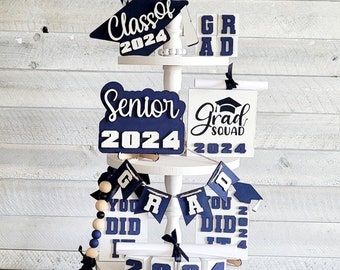 Graduation Tier Tray Graduation Party Decorations Class Of 2024 Wood Sign Senior Decor College Graduation Signs For Senior Keepsake Gift