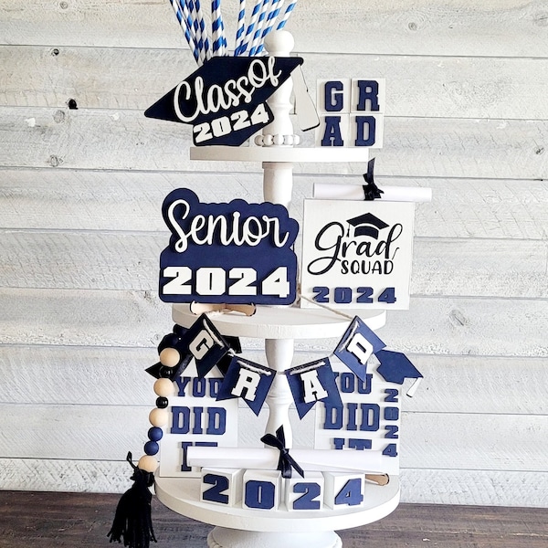 Graduation Tier Tray Graduation Party Decorations Class Of 2024 Wood Sign Senior Decor College Graduation Signs For Senior Keepsake Gift