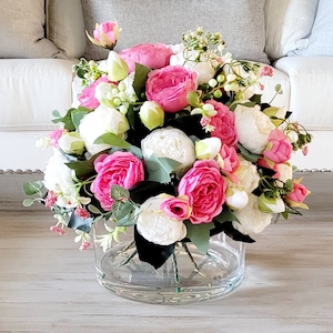 Modern Pink Peony Floral Arrangement Dining Table Faux Flower Centerpiece Bridal Flower Arrangement Wedding Centerpiece Gift for Her Floral