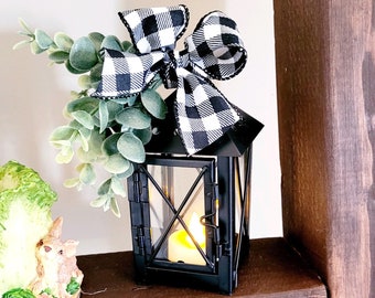 Mini Tea Light Lantern Tiered Tray Decor Mini Lantern for Tiered Tray Lantern with Greenery Black Candle holder Spring Decor White Lantern