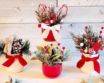 Small Christmas Arrangement Hand-Painted Mason Jar Christmas Floral Decor Christmas Tier Tray Christmas Gift Her Holiday Home Decor Gift