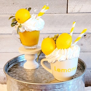 Coffee Mug Tier tray Lemon Sorbet Lemon Decor Faux Lemon Topper Coffee Bar Decor Glass Coffee Cup Farmhouse Decor  Faux Coffee Kitchen Decor