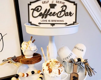 Coffee Bar Tiered Tray DecorFaux Ice Cream MilkshakeFake Coffee BeansFake CoffeeCoffee MilkshakeSugar, Espresso,Farmhouse, Coffee Lover