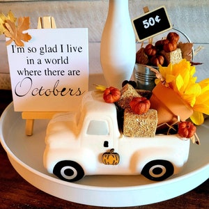 Fall Ceramic Truck Tiered Tray Decor Fall Farmhouse Truck for Tier Mini Terracotta Flower Pot Fall Tier Pumpkins Rustic Farmhouse Country