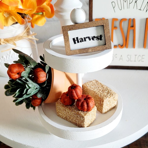 Mini Fall Tier Tray Decor Mini Faux Hay Fake Hay Fall Harvest Sign Mini Faux Pumpkin Mini Fall Flower Pot Fall Floral Farmhouse Fall Decor