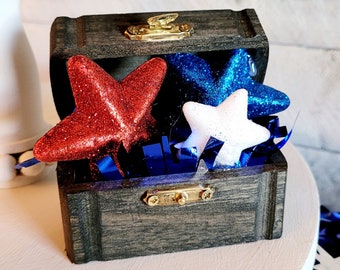 Mini 4th of July Treasure Chest Tiered Tray DecorRed White Blue StarsMini Wood Chest for TierUSAPatriotic TierSummer Tier,Country Decor