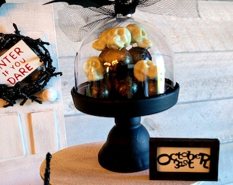 Halloween Mini Skulls Tiered Tray Decor Skulls Haunted Halloween Skeleton Halloween Tier TraySpooky Decor trick or Treat October 31st decor
