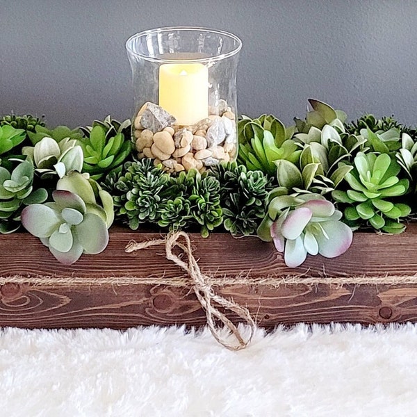 Succulent  Planter Arrangement House-warming Gift Her Flameless Candle Arrangement Modern Design Long Box Centerpiece New Home Gift Office