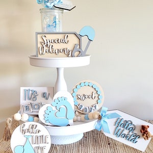 It’s a Boy Tiered Tray Bundle Gender Reveal Tiered Tray Decoration Baby Decor Newborn Baby Special Delivery, Baby Shower Tier Decor