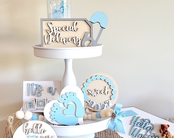 Es ist ein Junge Tiered Tablett Bundle Gender Reveal Tiered Tablett Dekoration Baby Decor Neugeborenes Baby Sonderlieferung, Babyparty Tier Decor