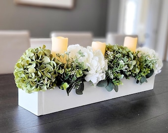 Decoración de velas para mesa de comedor de granja, centro de mesa rústico, decoración de repisa, centro de mesa con velas, idea de primavera, decoración, regalo para el nuevo hogar, comedor floral