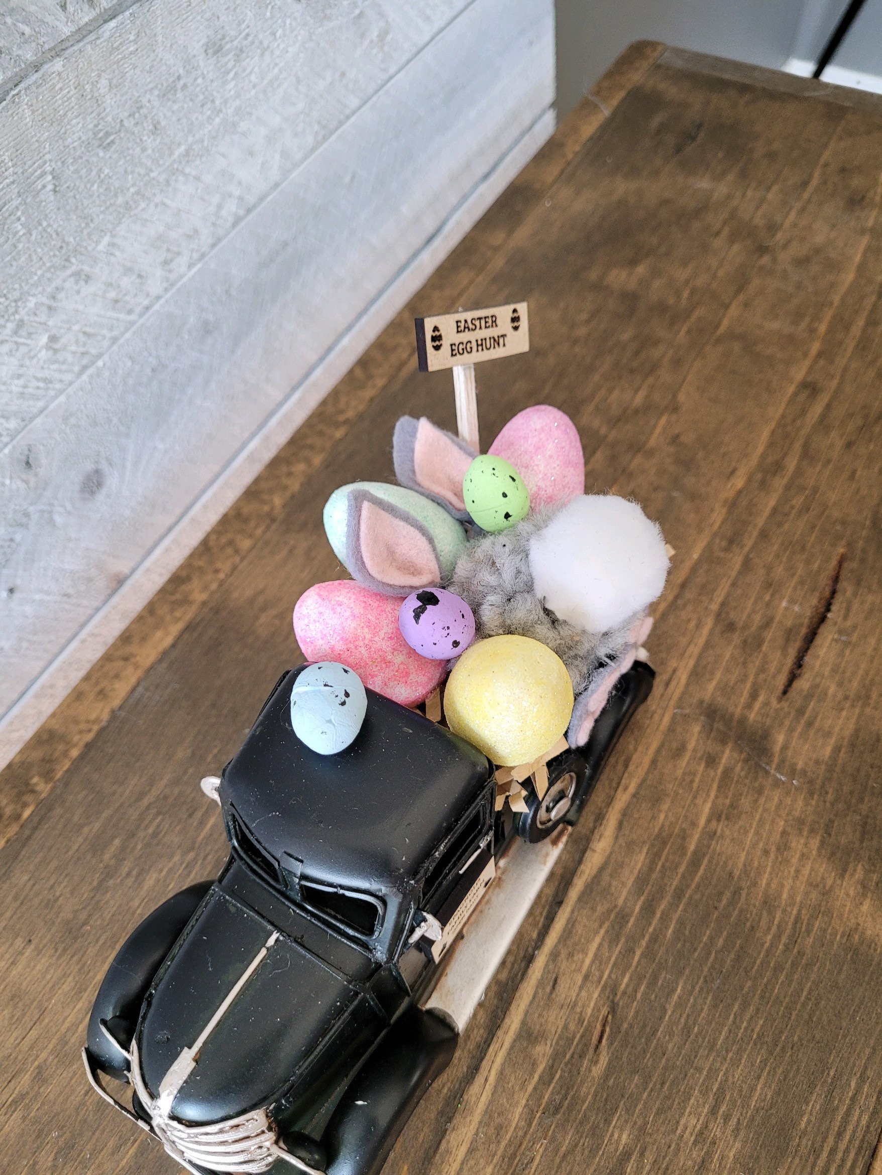 Huray Rayho Vintage Pink Easter Truck Decor With Eggs - Farmhouse Tabletop Spring Display