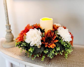 Fall Farmhouse Table Centerpiece: Orange Hydrangea, Dough Bowl