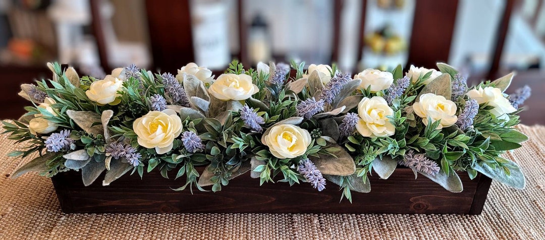 Wood Box Lavender Arrangement Farmhouse Lavender Centerpiece