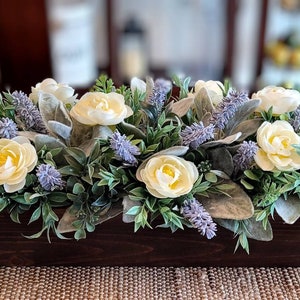 Wood Box Lavender Arrangement Farmhouse Lavender Centerpiece Dining Table Lavender Farmhouse Wooden Box Centerpiece Fake Lavender Floral