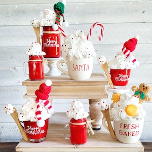 Faux Coffee Christmas Mug Topper Christmas Tier Tray  Decor Gingerbread Coffee Faux Whipped Topper Candy Cane  Decor Coffee Bar Holiday Deco