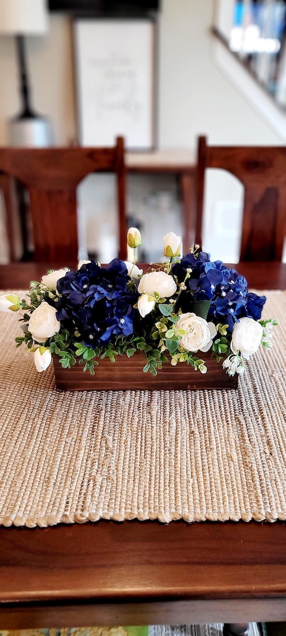 Blue Flower Arrangement Navy Blue Flower Centerpiece Wood  display picture 2