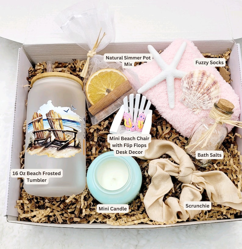 Beach Decor Summer Birthday Gift Box Women Birthday Gift Frosted Tumbler Summer Beach Candle Gift Box Friend Spa Gift Set Gift Box Mom image 2