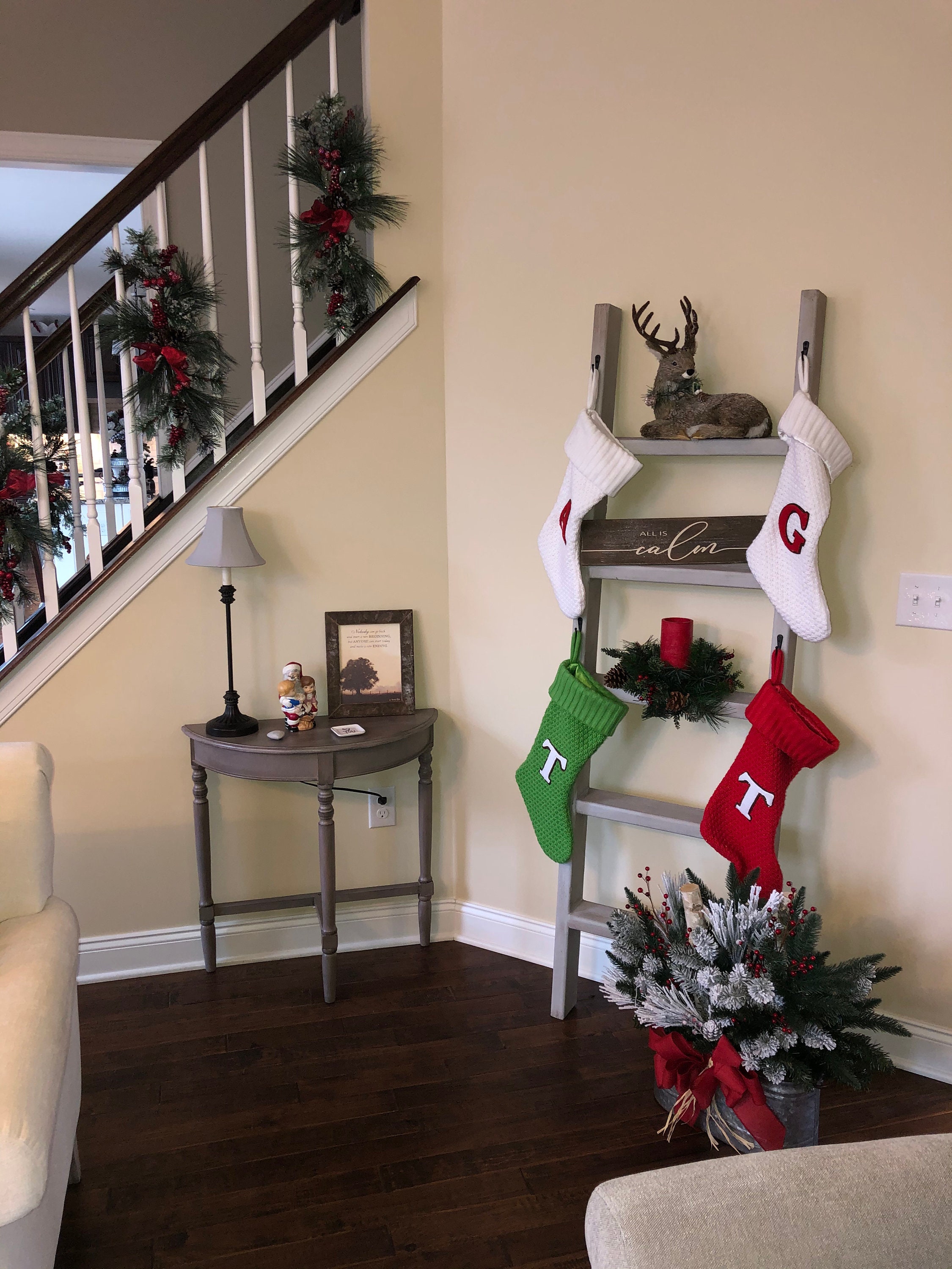 Farmhouse Rustic Solid Wood 6 Blanket Ladder with Christmas Etsy