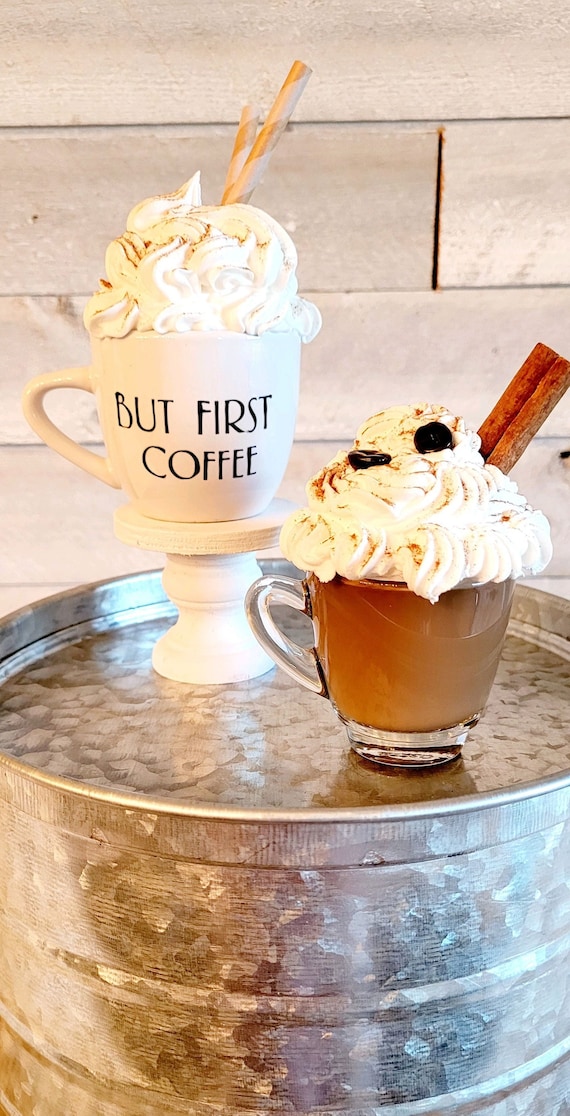 Mini Coffee Mug Topper Faux Espresso Coffee Bar Tiered Tray Fake Coffee Beans Decor Coffee Mug Coffee Decor Coffee Faux  Whipped Topper Deco