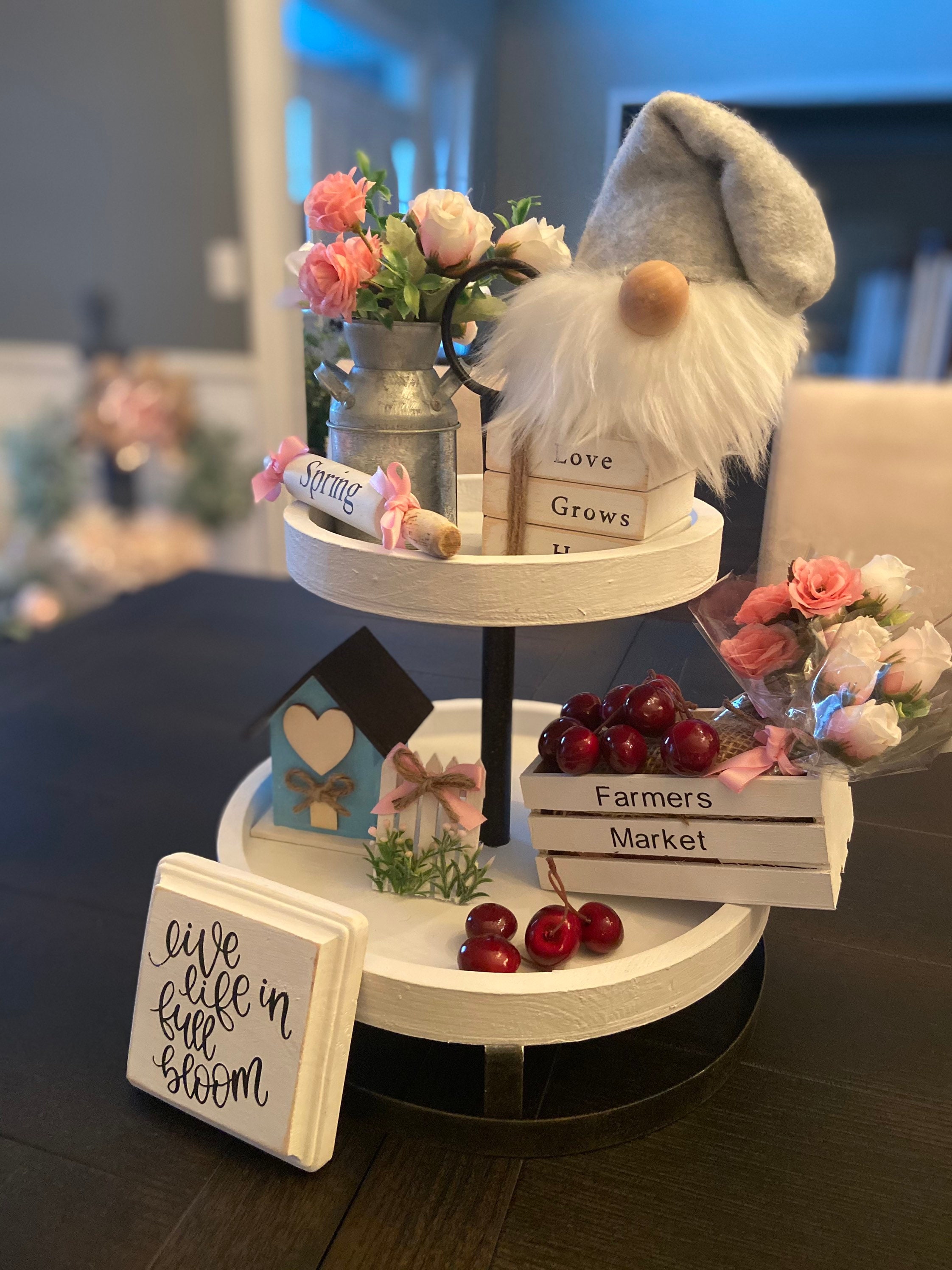 Spring Tiered Tray Decor Gnome Tiered Tray Kit Farmhouse Etsy