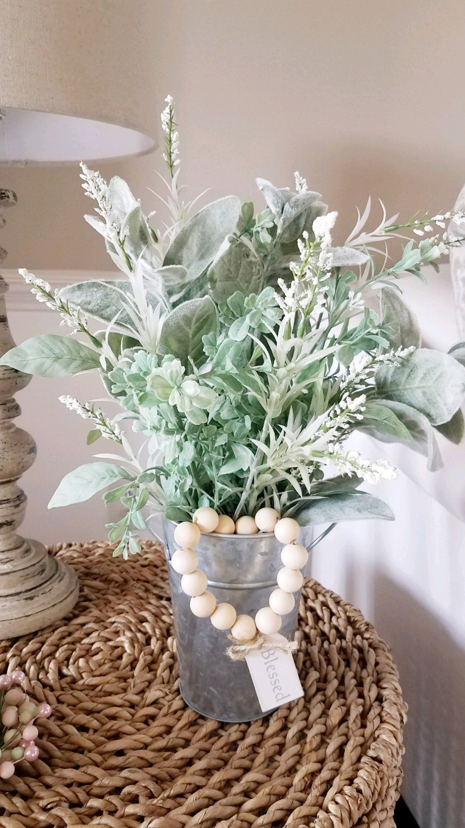 Lambs Ear Centerpiece Galvanized Tin Spring Greenery Etsy
