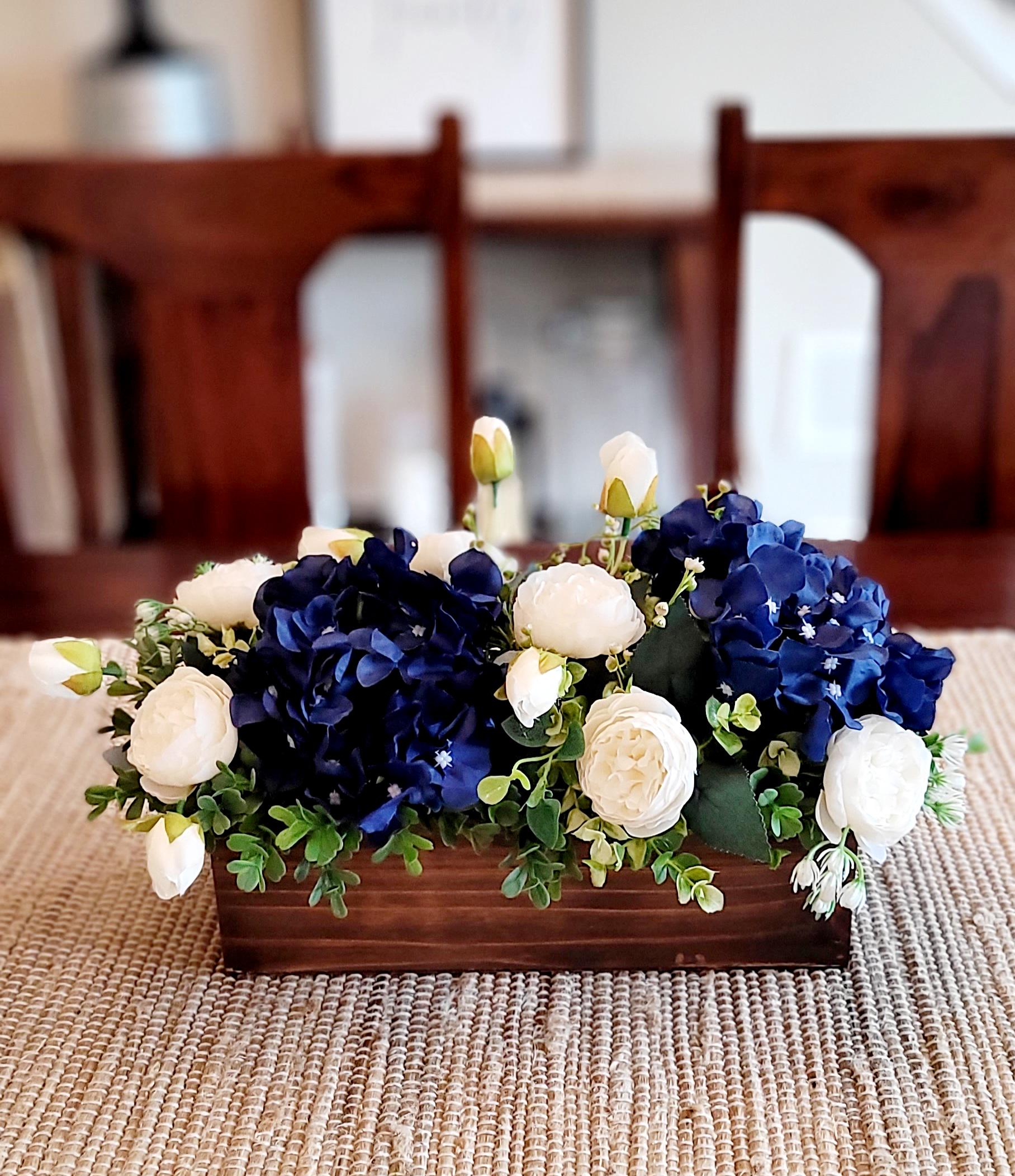 Blue Flower Arrangement Navy Blue Flower Centerpiece Wood  display picture 1