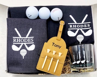 Caja de regalo de golf Accesorios de golf para hombres Regalo de despedida de soltero Camiseta de golf para novio Esposo Soporte para bolsa de golf Toalla de golf personalizada Día del padre
