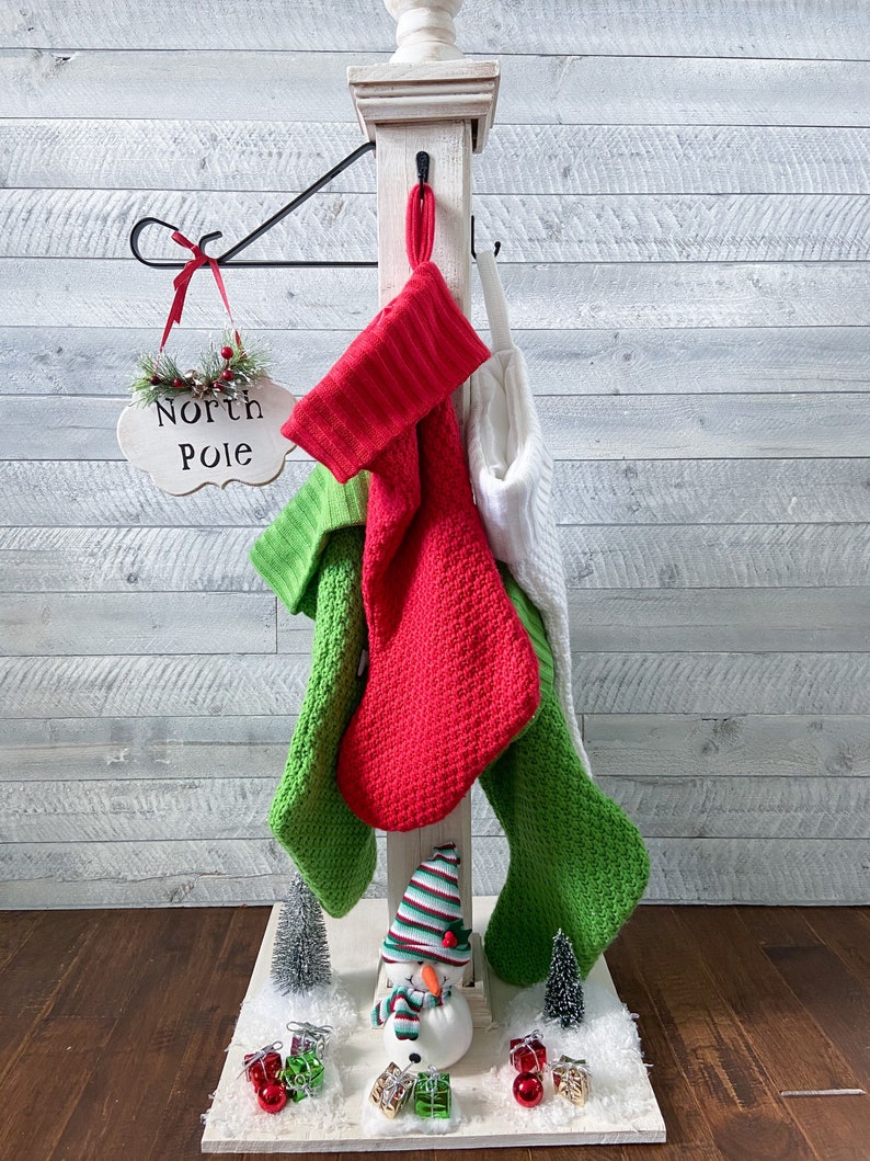 Christmas Stocking Holder Wood Post With Hooks Farmhouse Etsy