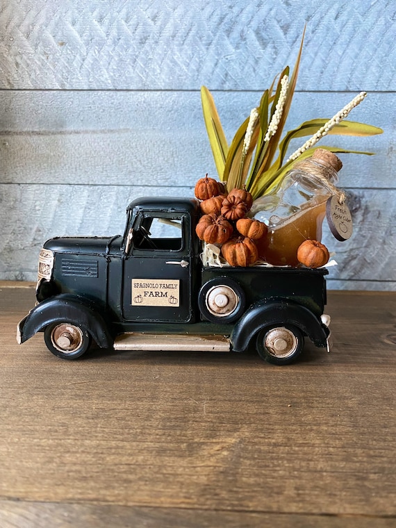 Vintage Turquoise Metal Truck With Gnomes Pumpkin - View #9