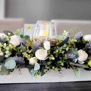 Peony Centerpiece 27&#39; lavender centerpiece spring table decor spring decor ideas dough bowl arrangement lavender arrangement dining table