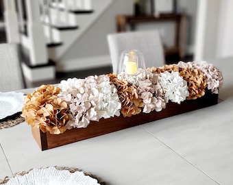 White Arrangement Table Wedding Centerpiece Dining Room Farmhouse Style Hydrangea Display Silk Flower Box Long Reception Decoration Neutral