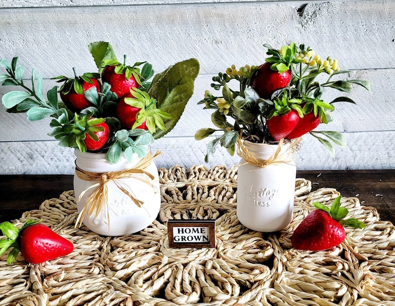 Mini Strawberry Mason Jar for Tiered TrayMini Strawberries for TierFake FruitMini GreeneryMini FruitFake Food for Tier image 1