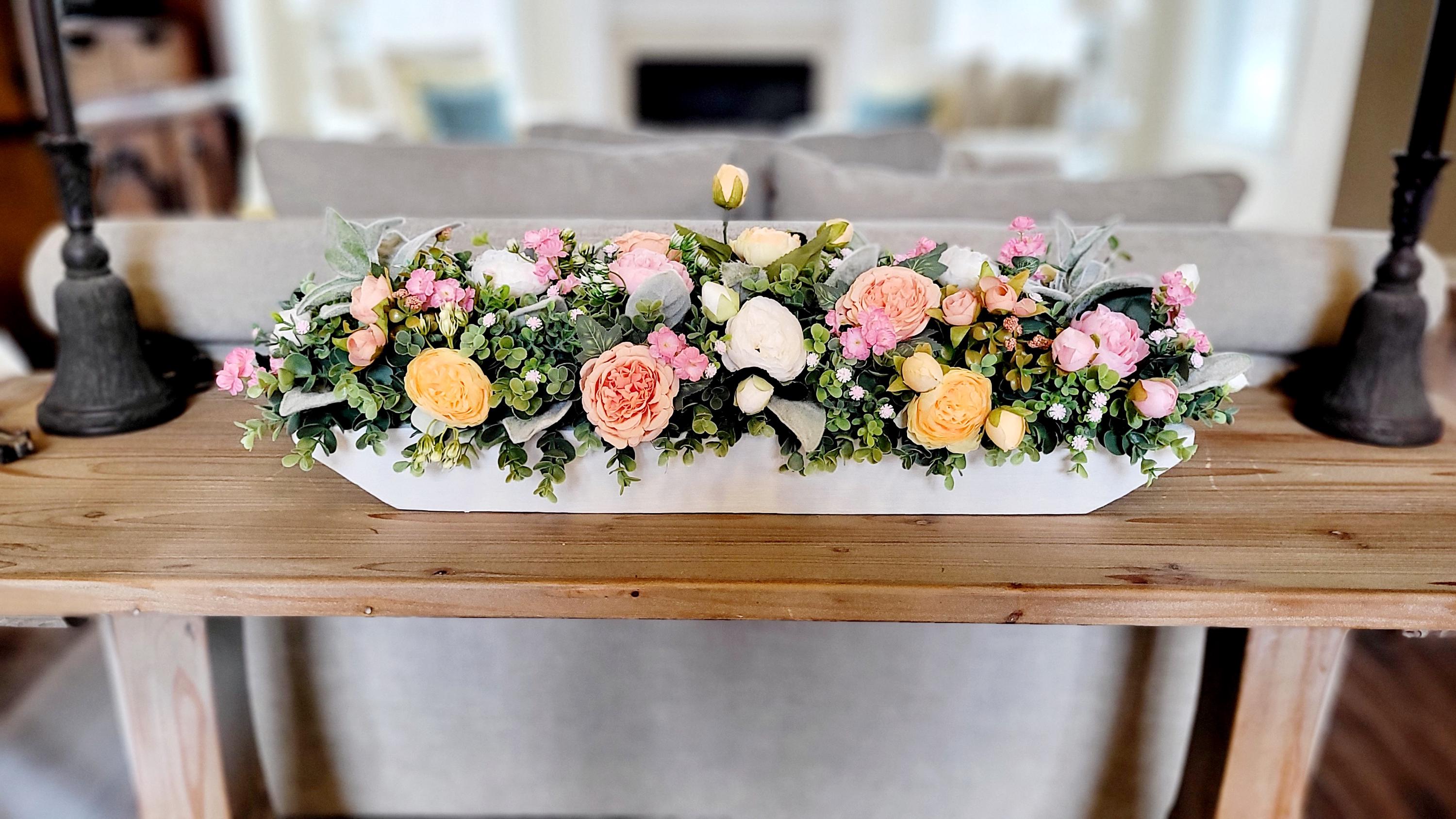 Pastel Flower Arrangement Peach Flower Centerpiece Dough Bowl