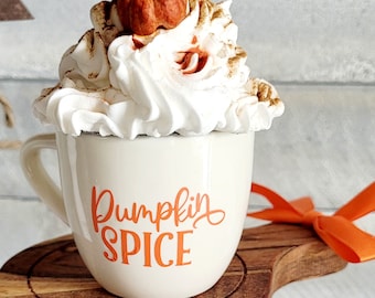 Adorno para taza de café con especias de calabaza, decoración otoñal con especias de calabaza, bandeja otoñal con niveles, decoración de calabaza, adorno para café falso, decoración para barra de café, minicalabaza falsa