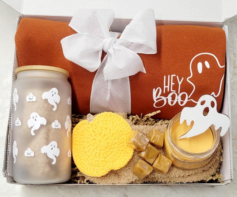 Fall gift Box Her Gift Box Woman Gift Box Ghost Themed Gift Halloween Lover Ghost Sweatshirt Halloween Theme Gift Basket Friend spooky gift image 8