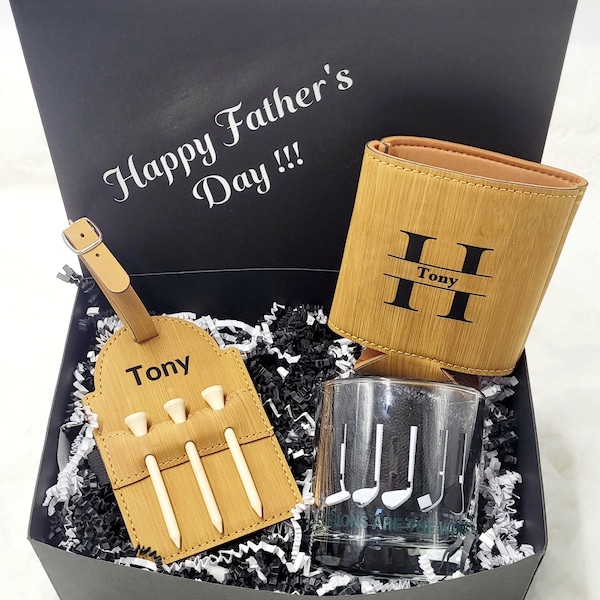 Father's Day Gift Box Men Unique Gift Set Personalized Koozie Groomsman Gift Box Custom Golf Tee Holder Beer Golf Gift Dad Birthday Gift Men