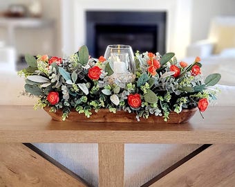 Fall Dining Room Table Centerpiece Candle Holder Arrangement Sunflower Fake Flower Dough Bowl Autumn Kitchen Decoration Farmhouse Rustic