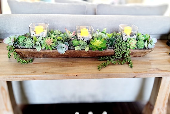 Long Arrangement Succulent Plant Wood Bowl Long Narrow Arrangement Large  Dining Table Arrangement Long Candle Arrangement Long Centerpiece - Etsy