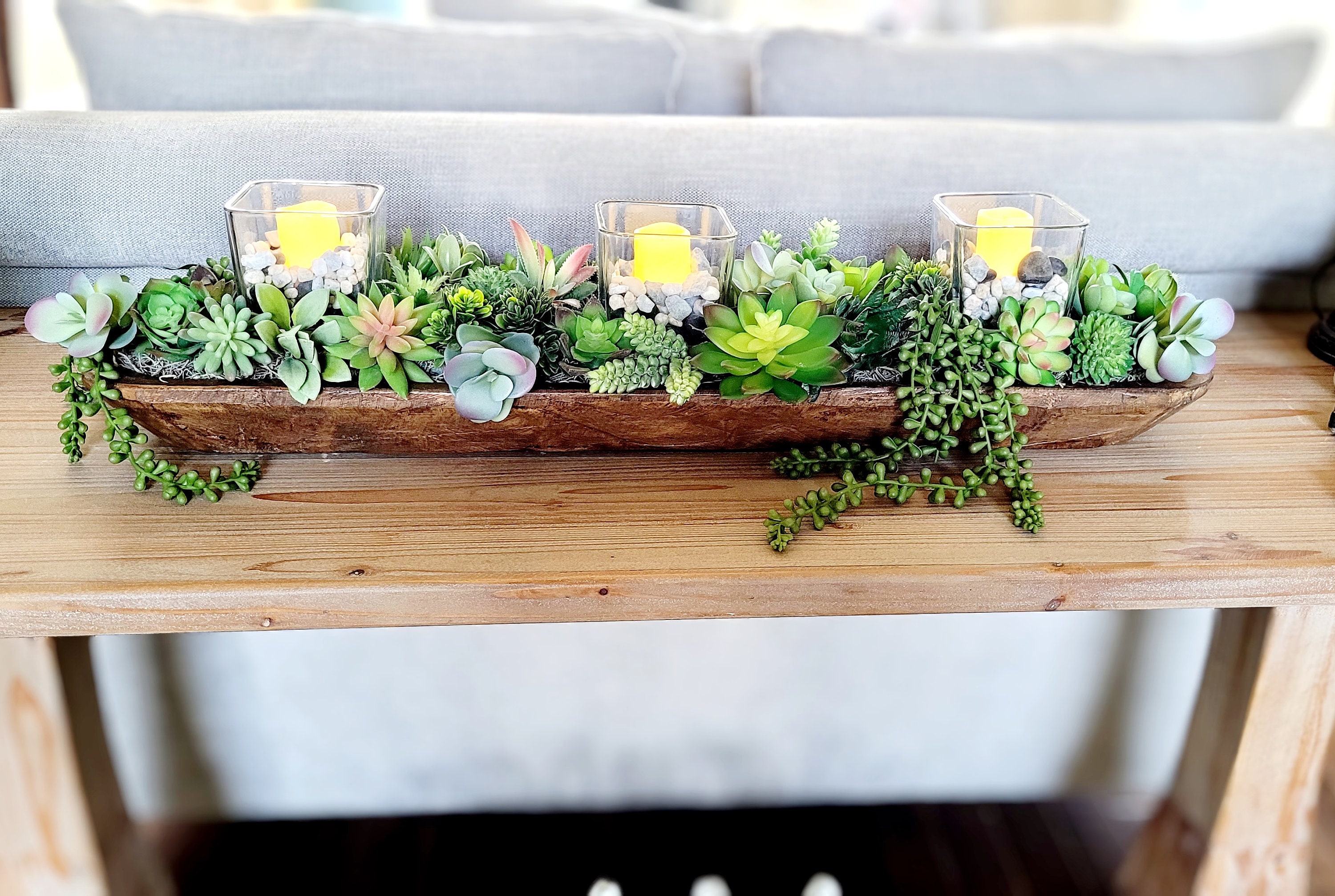 Long Arrangement Succulent Plant Wood Bowl Long Narrow Arrangement Large  Dining Table Arrangement Long Candle Arrangement Long Centerpiece - Etsy
